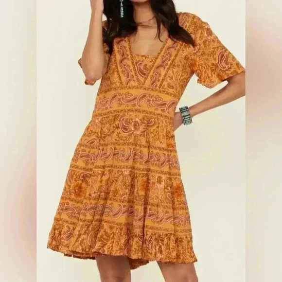 Patrons of Peace NWT Toluca Tiered Orange Paisley Peasant Toluca M - Picture 4 of 11